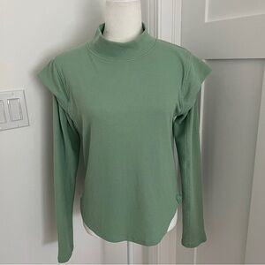 NWOT We The Free People Long Sleeve Top Waffle Knit Ruffle Shoulder Sz S *S28